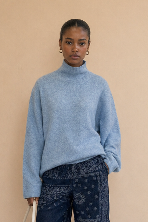 Pull laine col montant Julio - Bleu