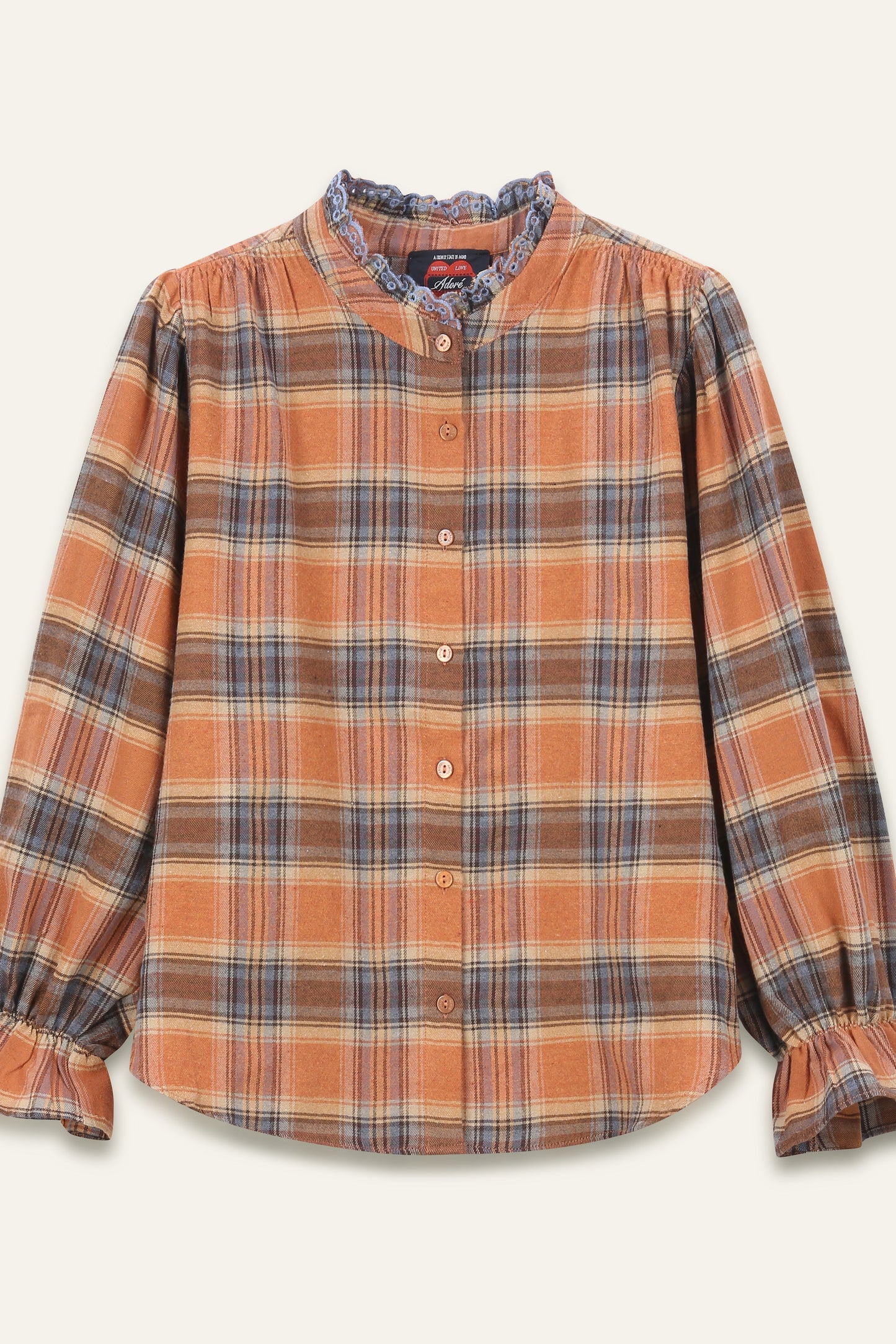 Blouse Kimber - Carreaux Camel et Ciel