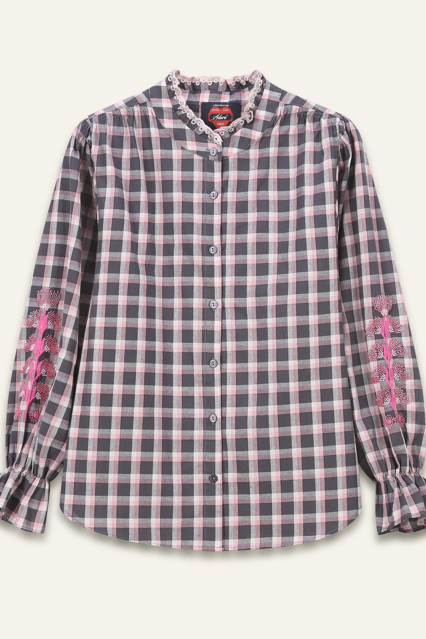 Blouse Kimber - Carreaux Anthracite et Rose