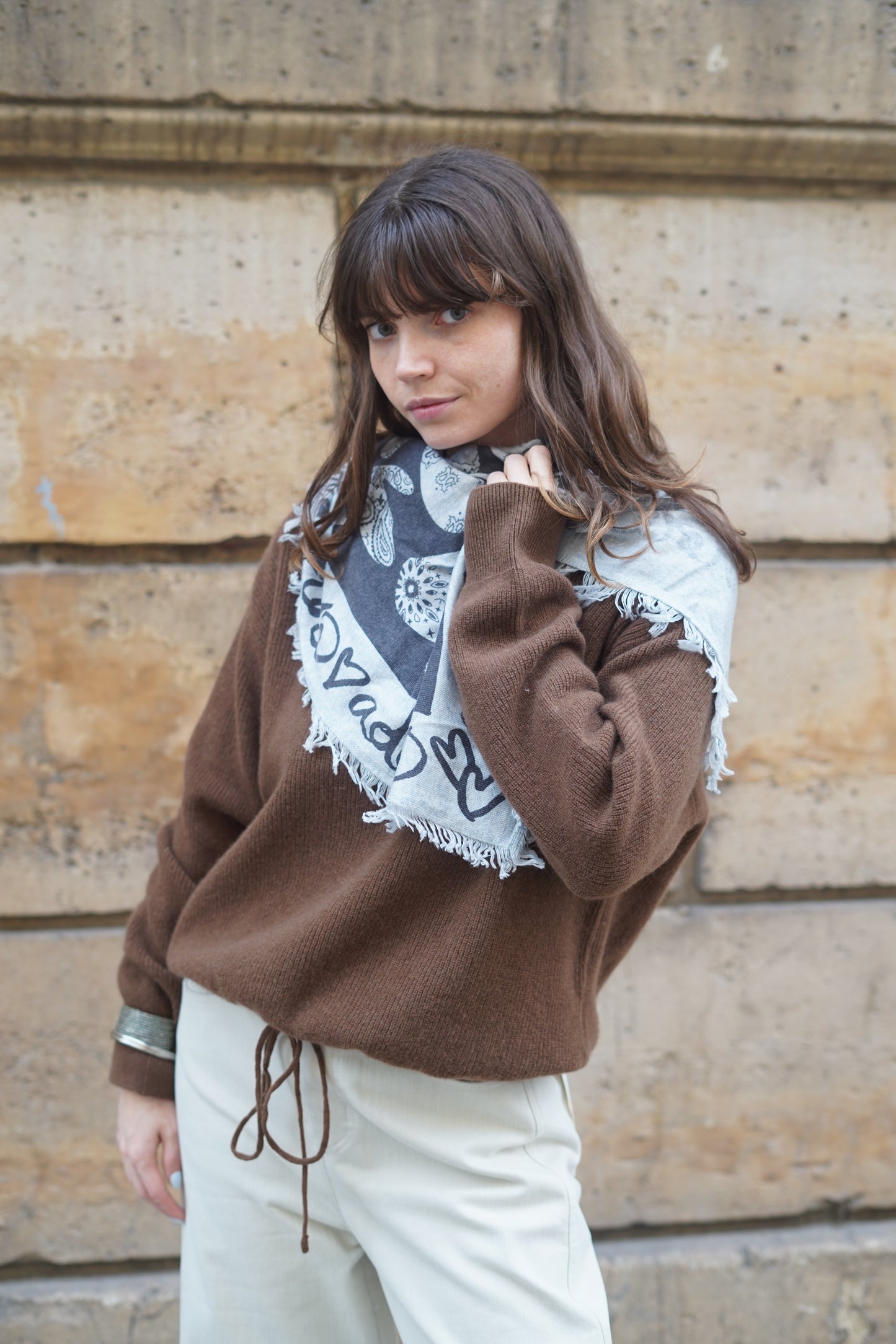 Foulard Bandana Lana Cœur gris chiné