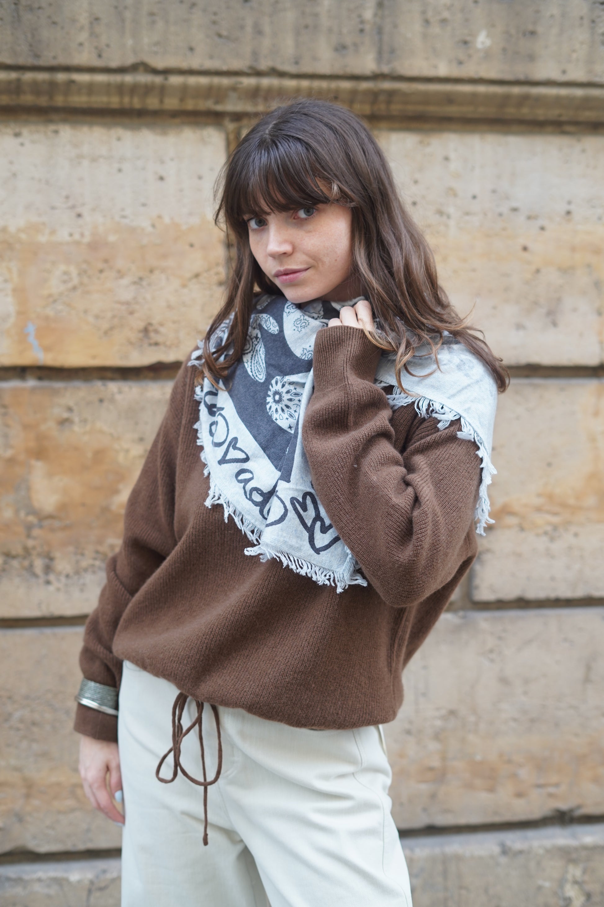 Foulard Bandana Lana Cœur gris chiné