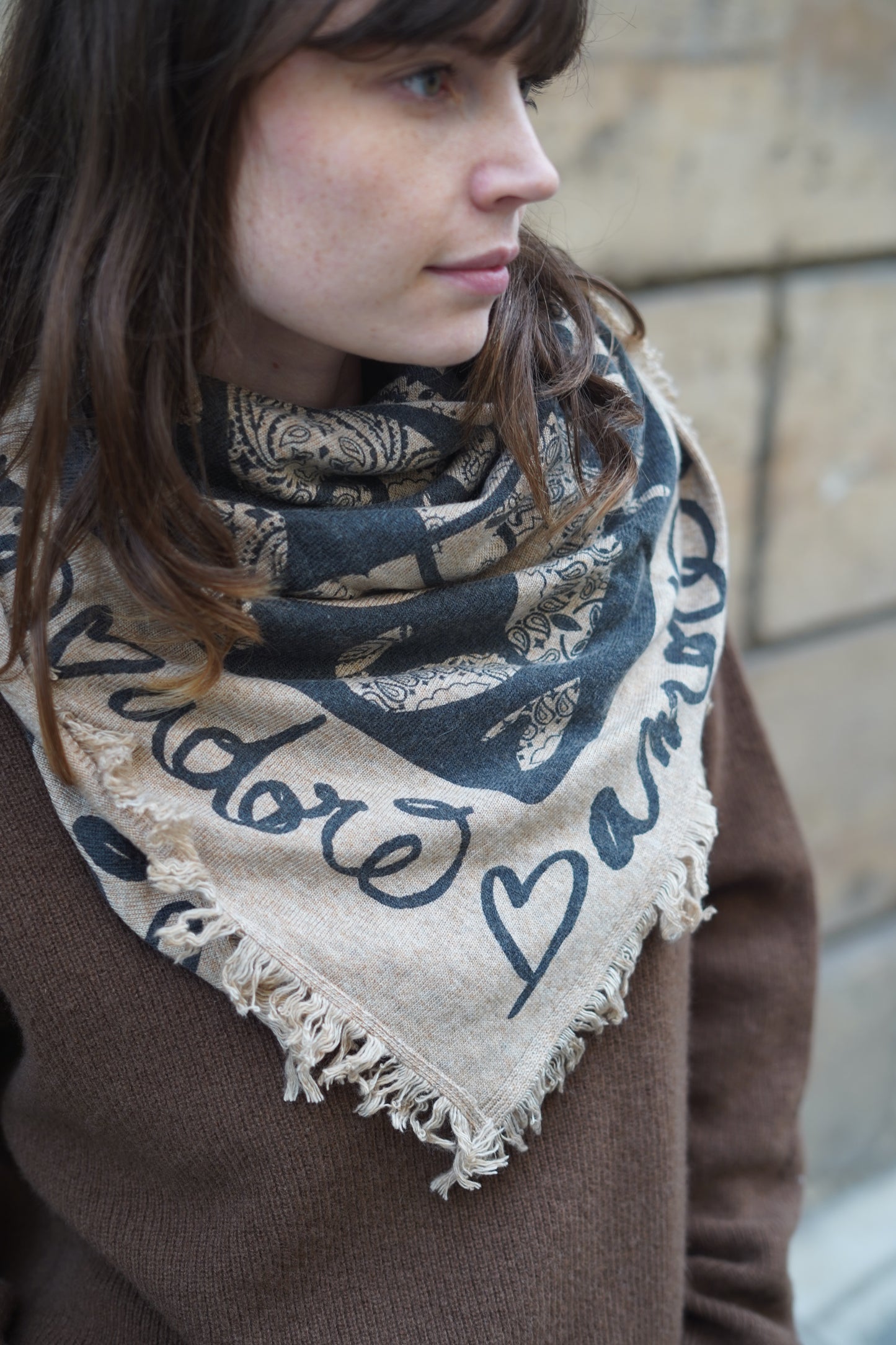 Foulard Bandana Lana Coeur Sable