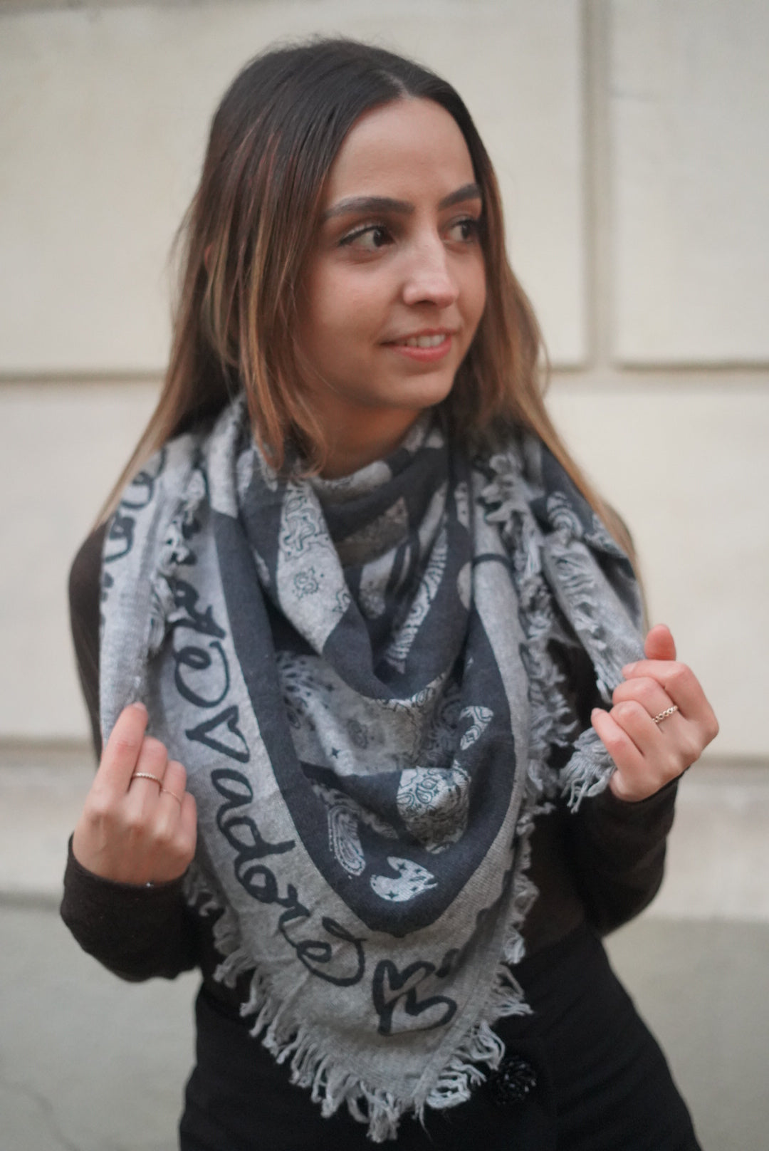 Foulard Bandana Leia Coeur Gris Chiné