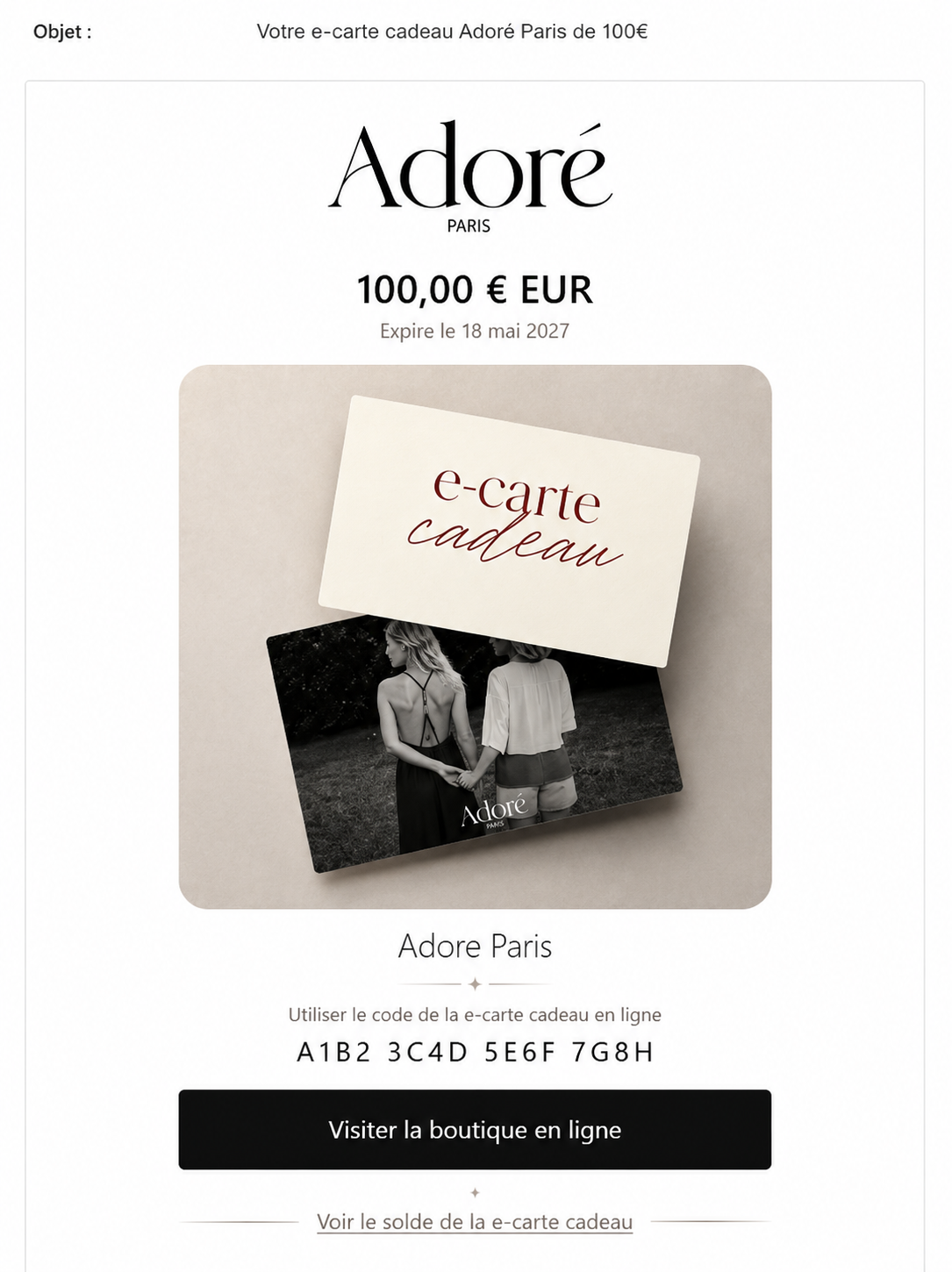 E-carte cadeau : recevez un code promo valable 1 an