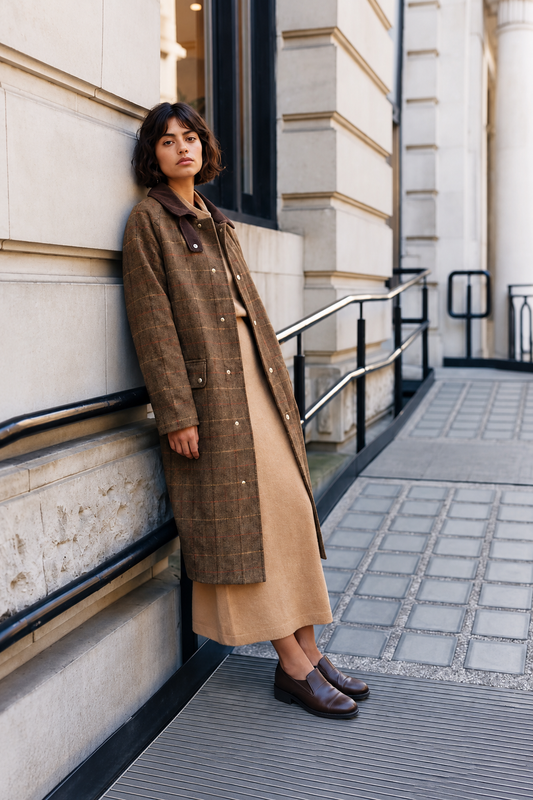 Manteau en laine avec col marron Nelia - Carreaux bruns