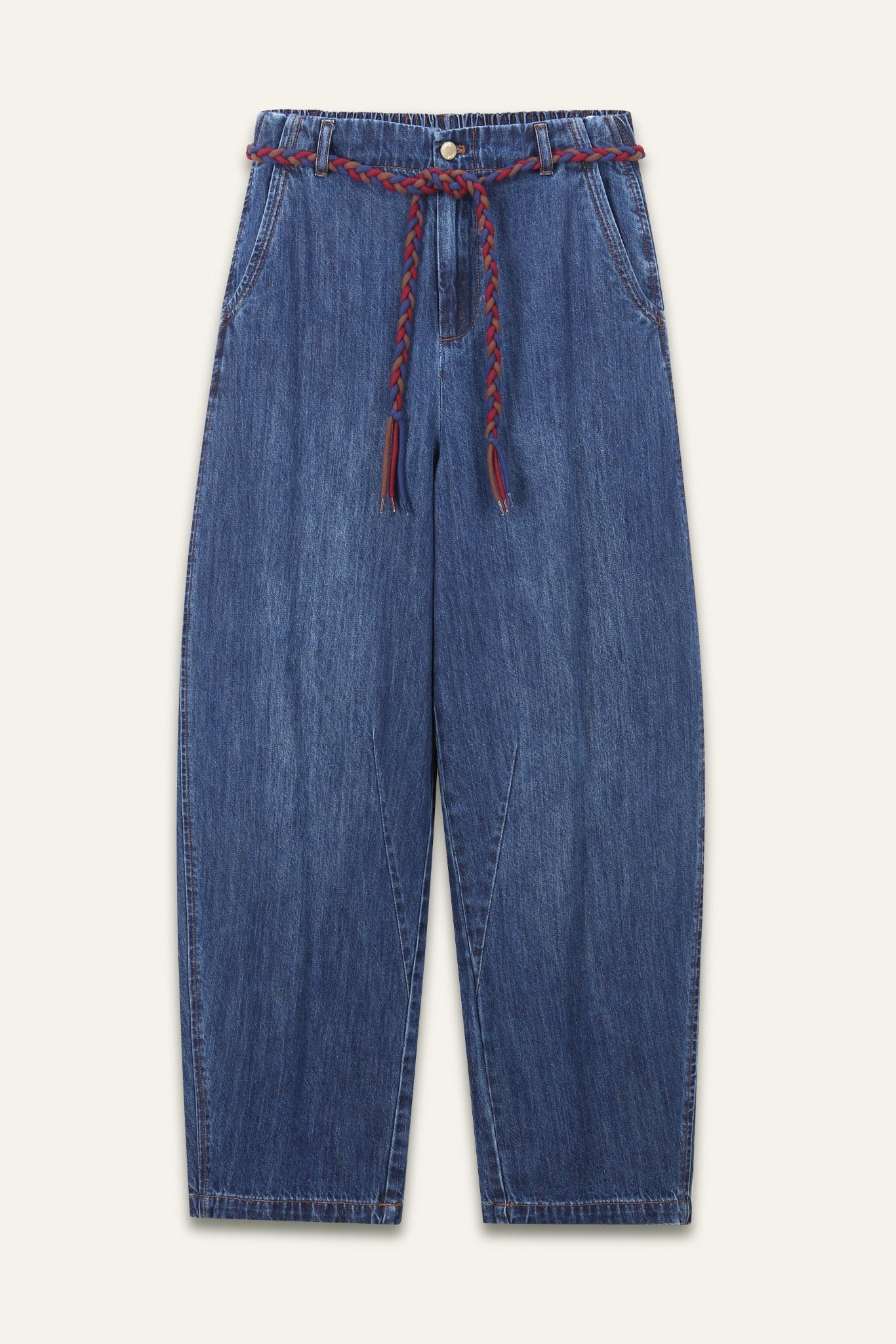 Pantalon jeans large à poche brodée Rena - Denim