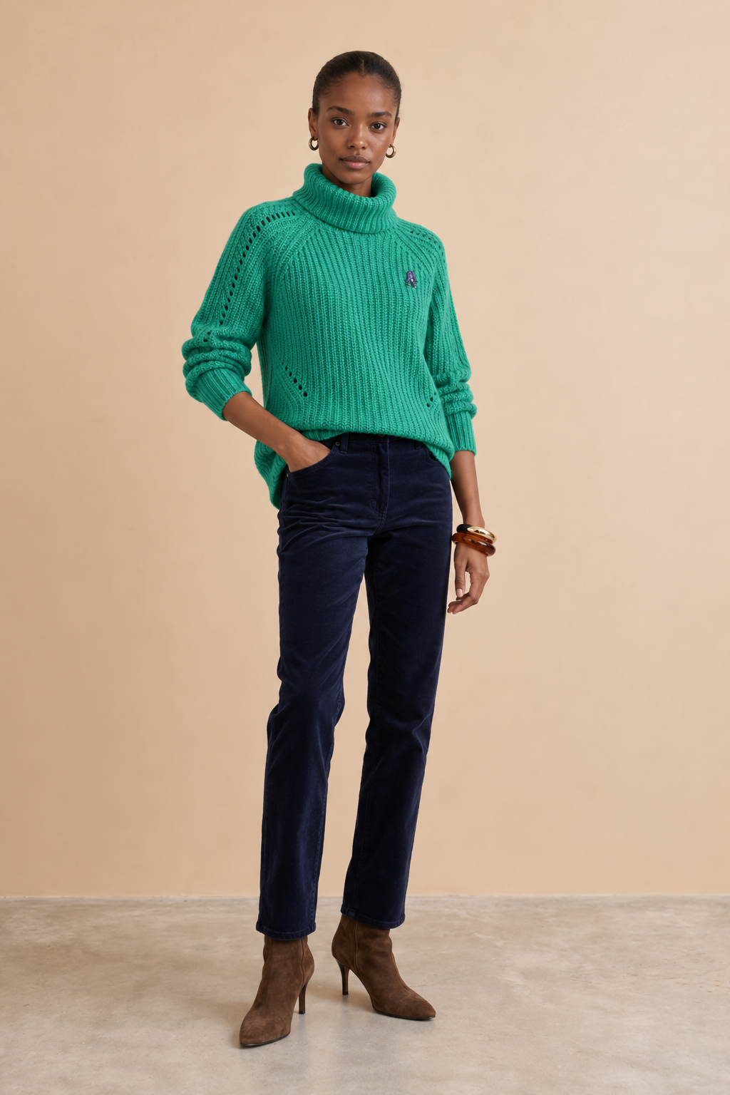 Pull mohair col roulé avec écusson Lume - Vert
