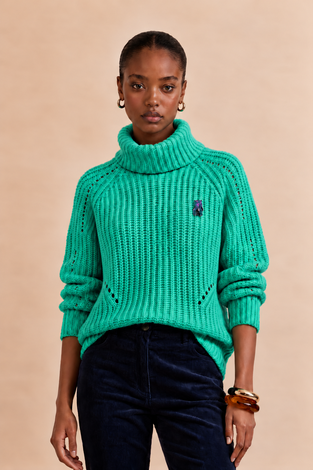 Pull mohair col roulé avec écusson Lume - Vert