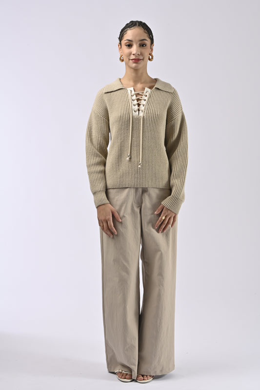 Roger Ecru Lace-up Sweater