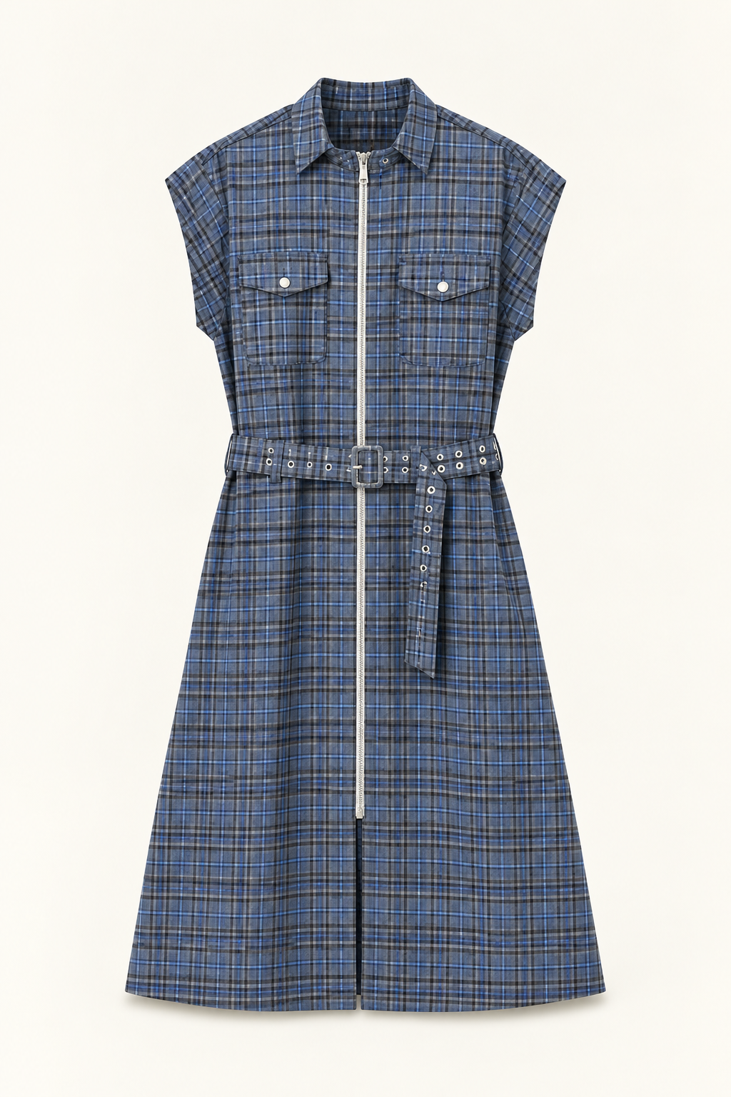 Robe-chemise en laine Vero - Carreaux gris et bleu
