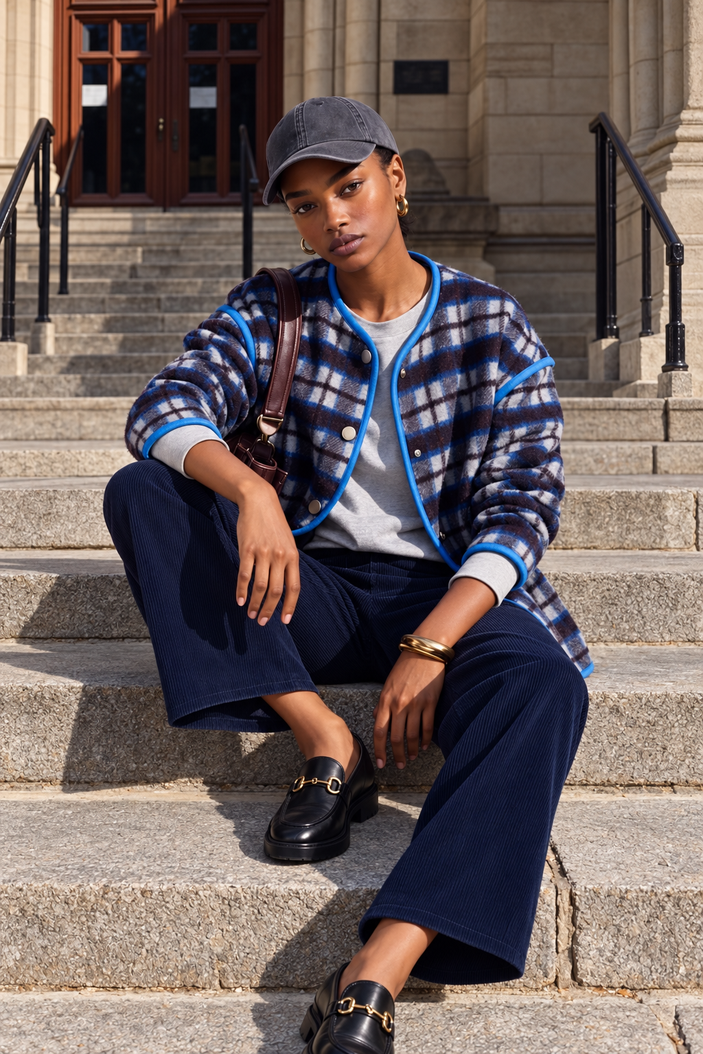 Veste rétro en laine Patricia - Carreaux gris et bordeaux