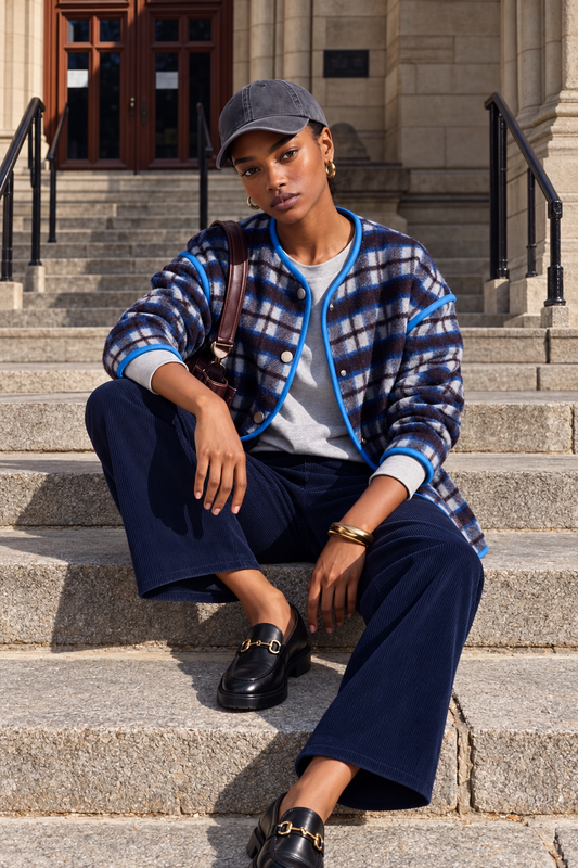 Veste rétro en laine Patricia - Carreaux gris et bordeaux
