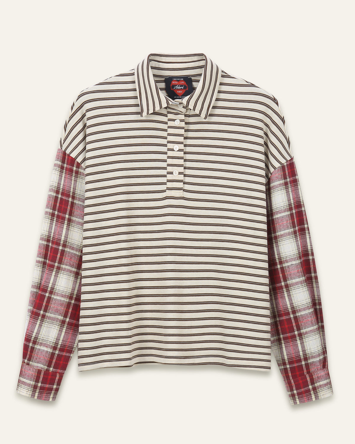 T-shirt manches longues bi-matière carreaux Olivia - Rayures Beiges