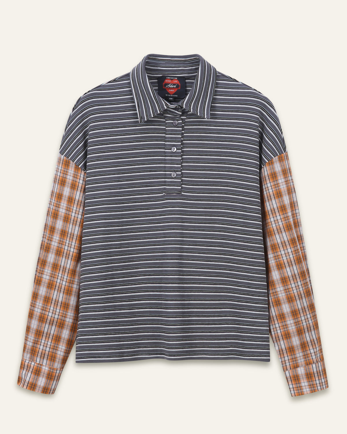 T-shirt manches longues bi-matière carreaux Olivia - Rayures grises