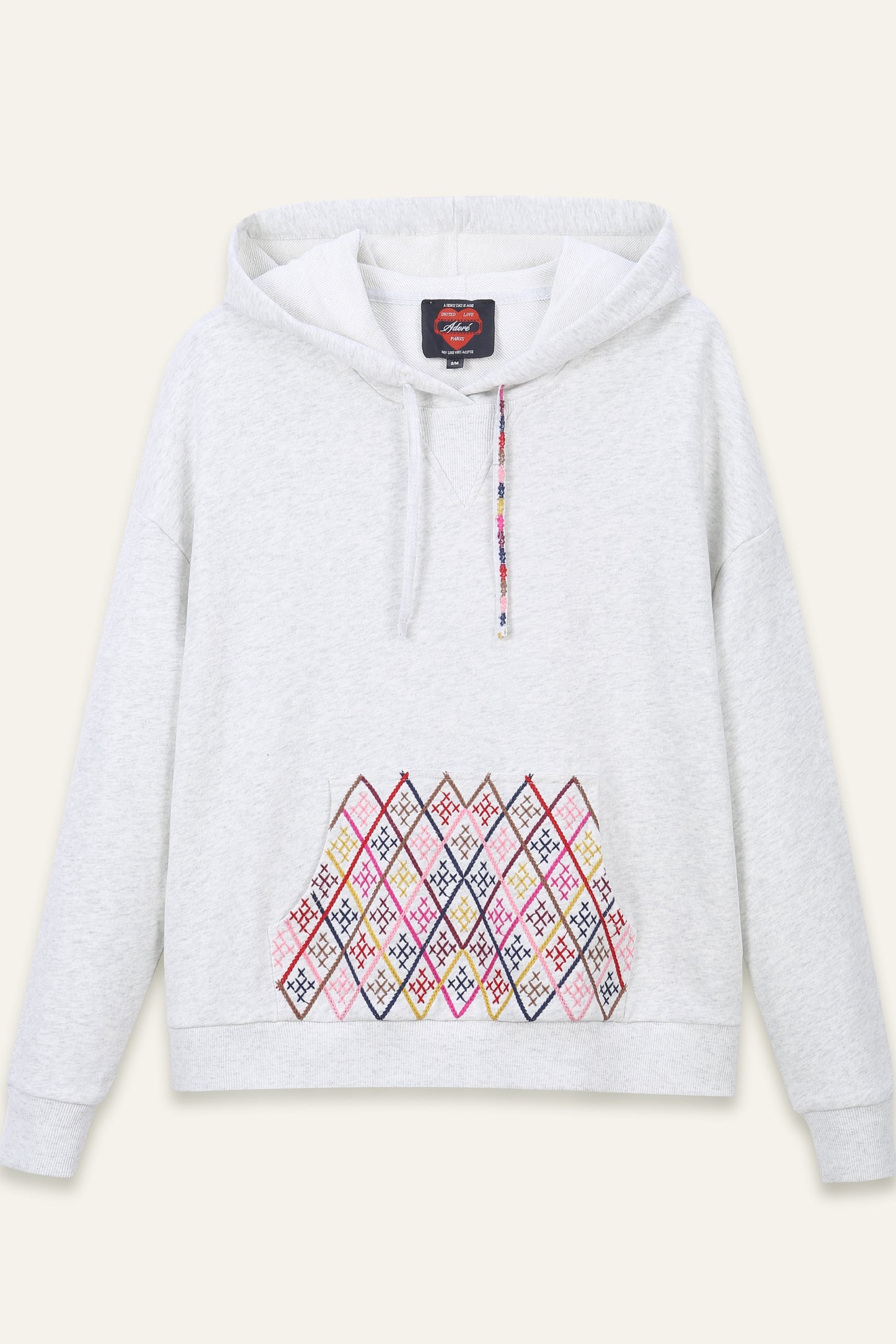 Sweat à capuche brodé Elynn - Écru chiné