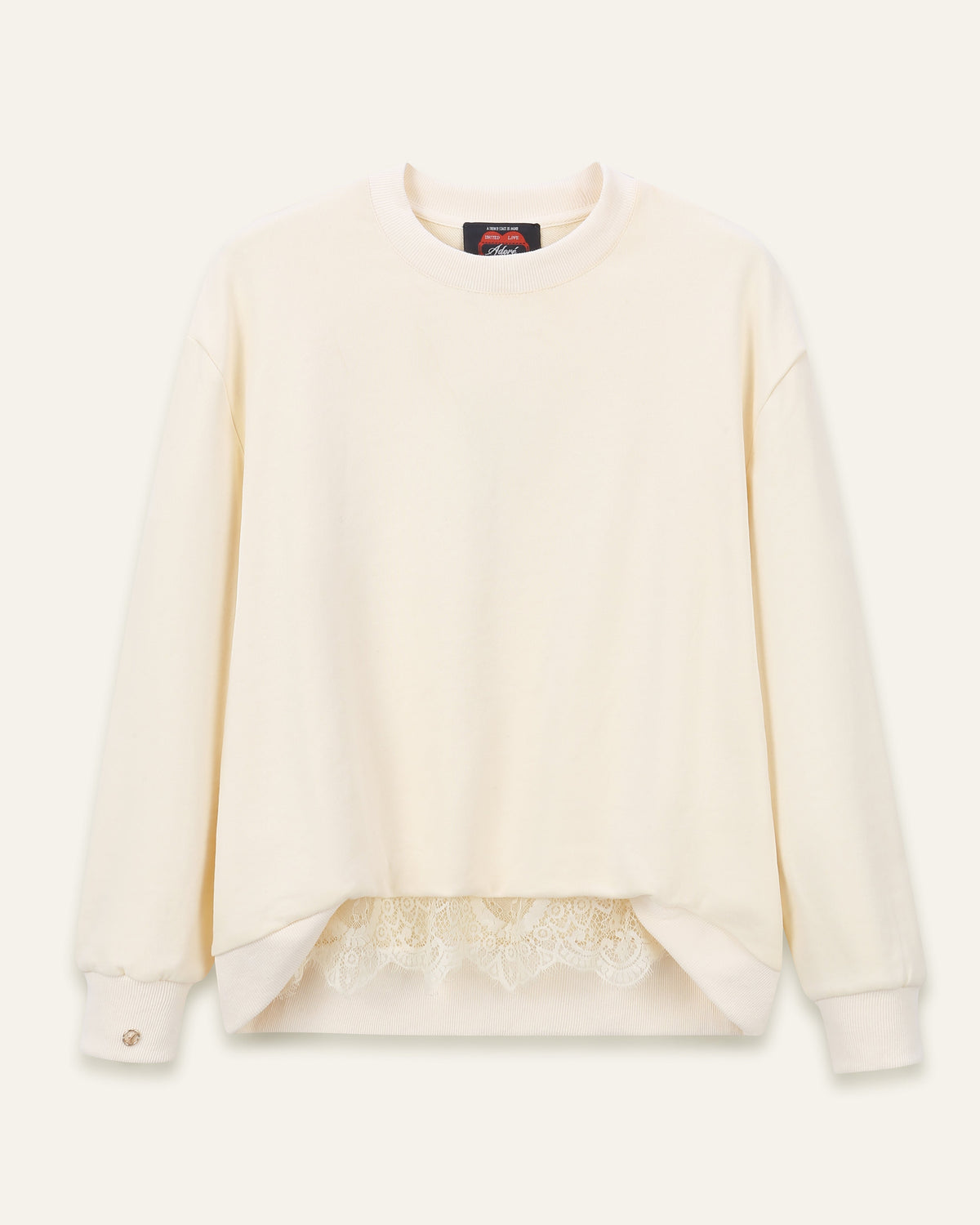 Sweatshirt dentelle col rond en coton Nala - Écru