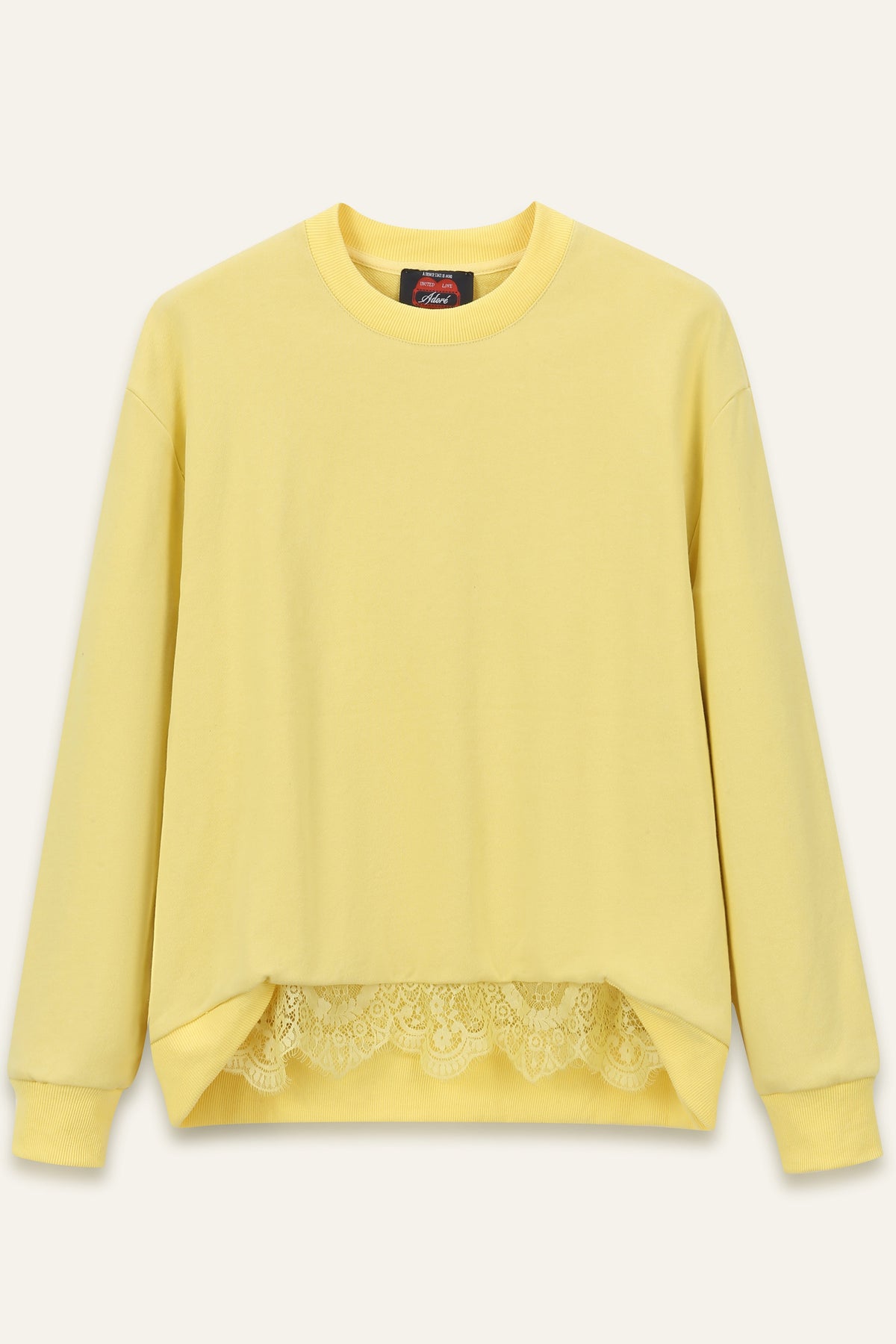 Sweatshirt dentelle col rond en coton Nala - Jaune