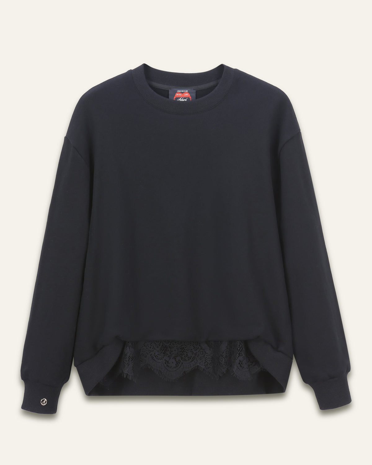 Sweatshirt dentelle col rond en coton Nala - Noir