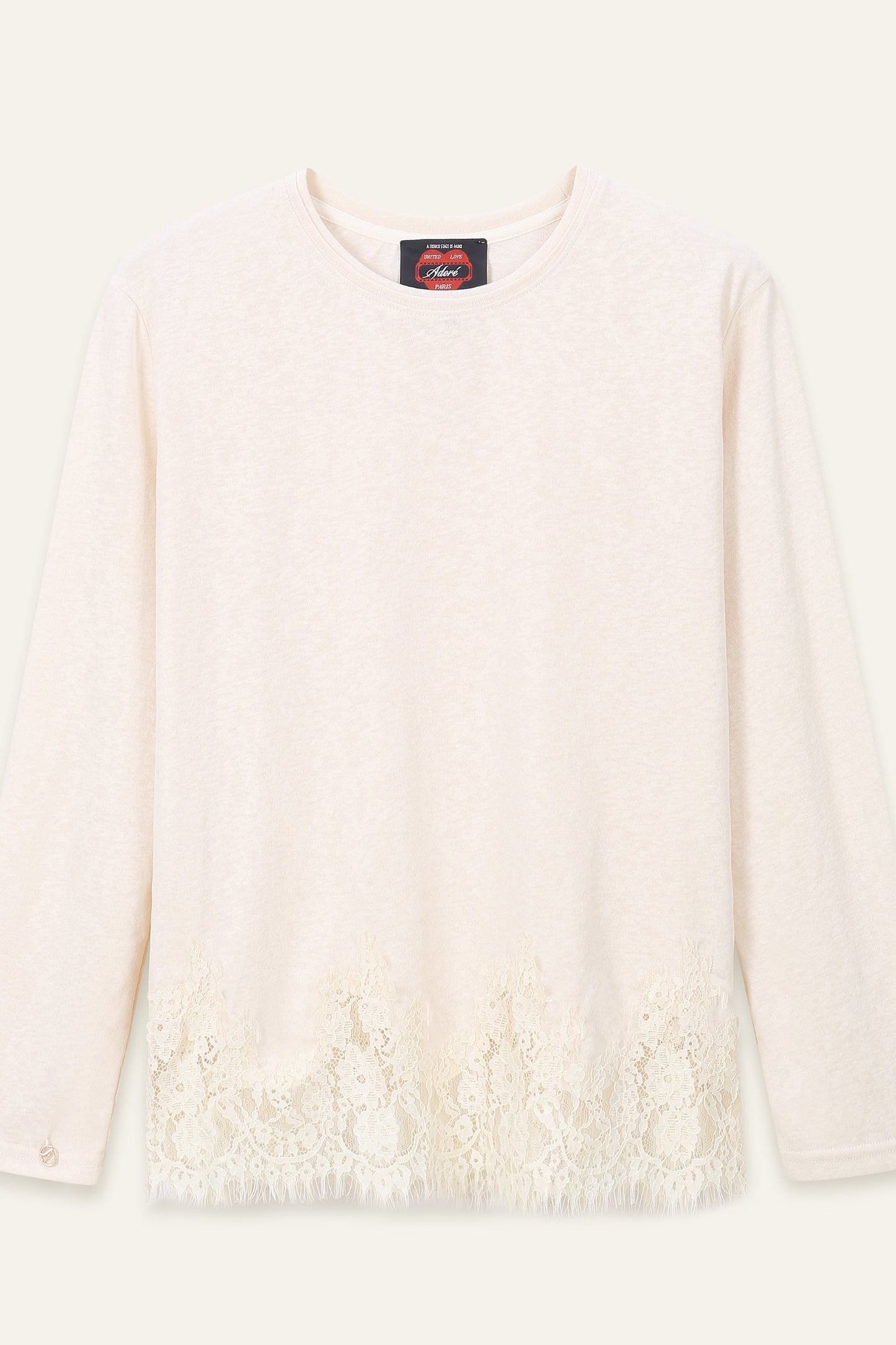 T-shirt manches longues & dentelle Nomina - Ecru