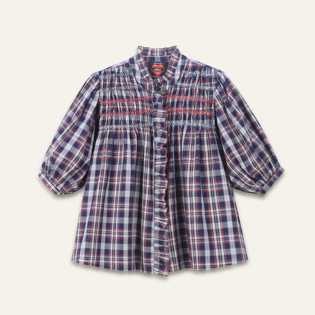Top Smocked à carreaux bleus et rouges