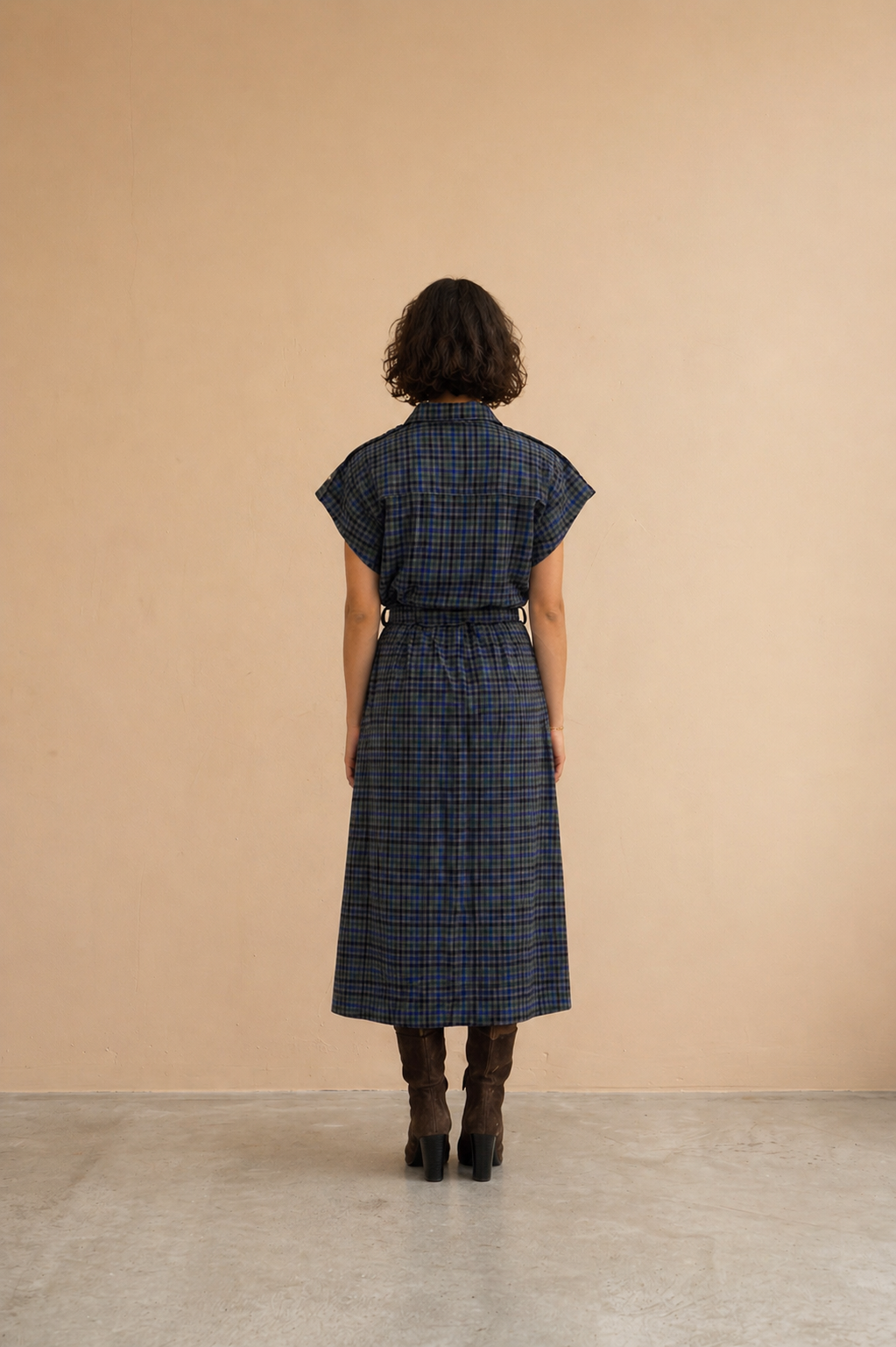 Robe-chemise en laine Vero - Carreaux gris et bleu
