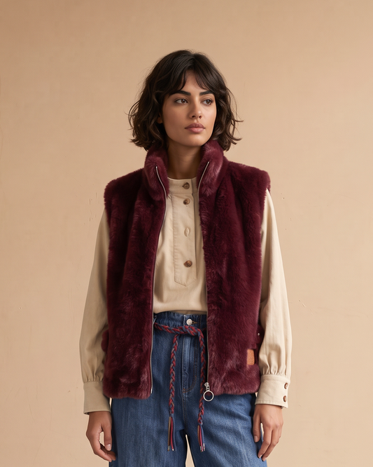Veste sans manches zippée en fausse fourrure Nappy - Bordeaux