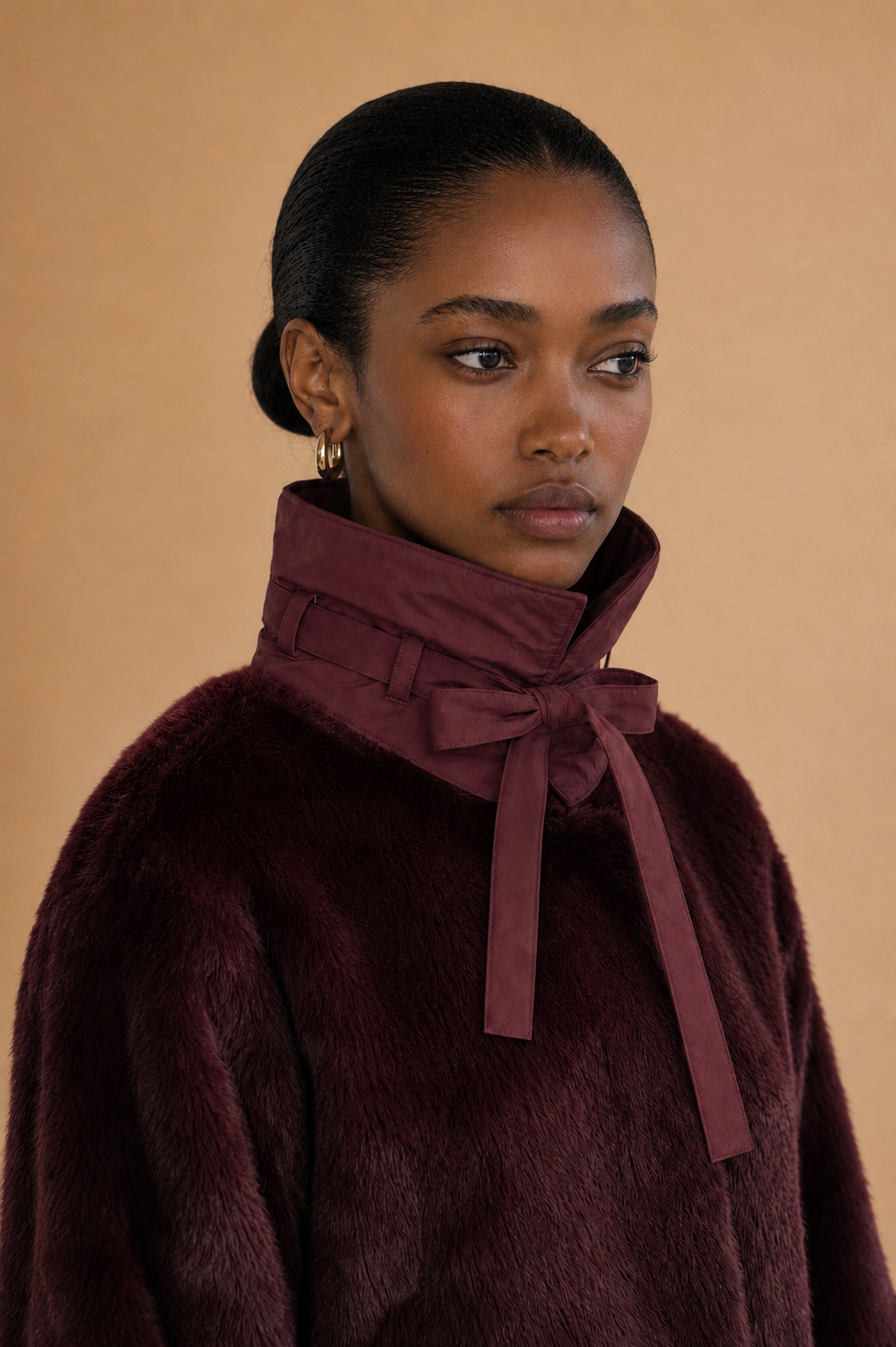 Veste fausse fourrure col contrastant Livina - Burgundy
