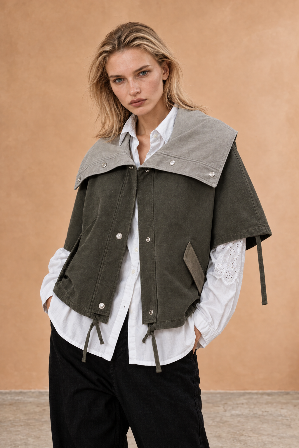 Veste manches courtes bicolore Oryn - Patchwork Kaki