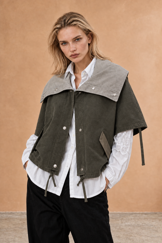 Veste manches courtes bicolore Oryn - Patchwork Kaki