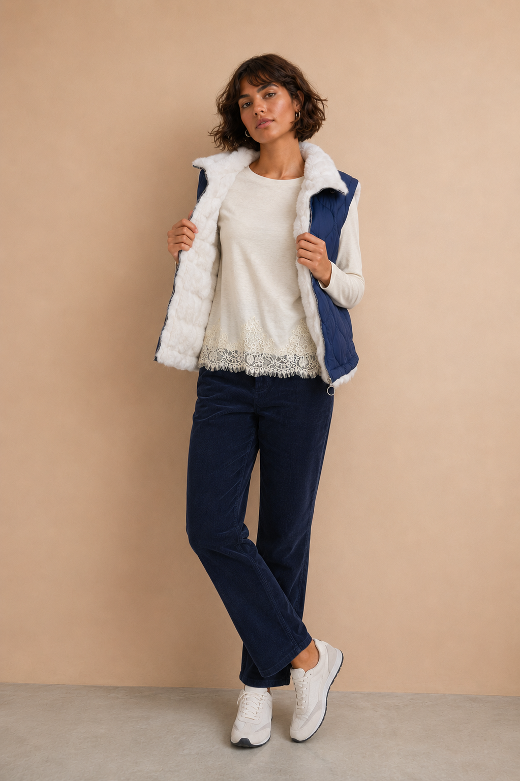 Veste réversible sans manches Anne Laure - Navy