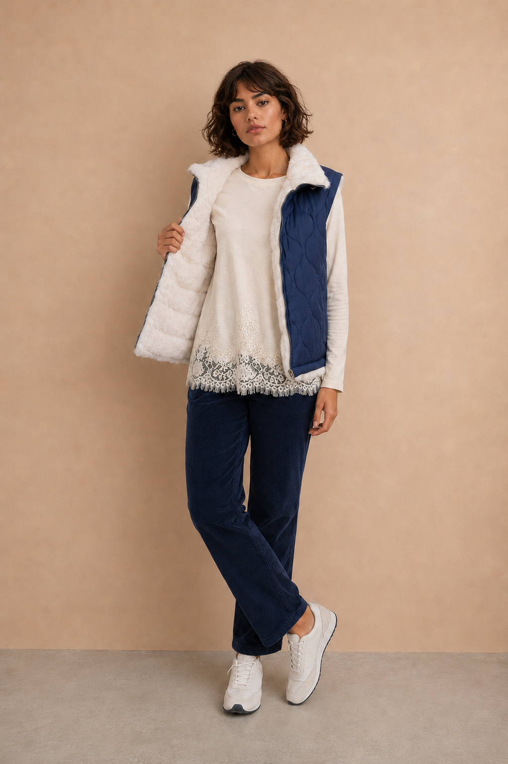 Veste réversible sans manches Anne Laure - Navy