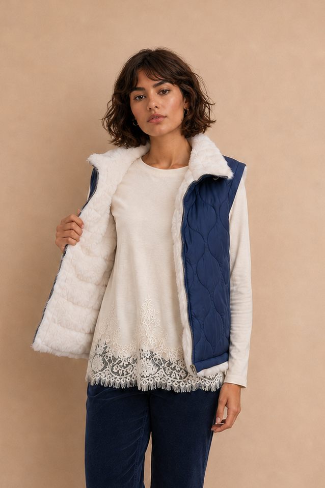 Veste réversible sans manches Anne Laure - Navy