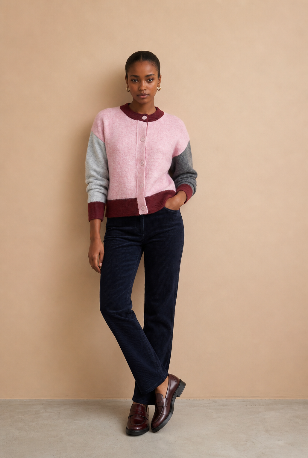 Gilet quatre couleurs Arlette - Rose