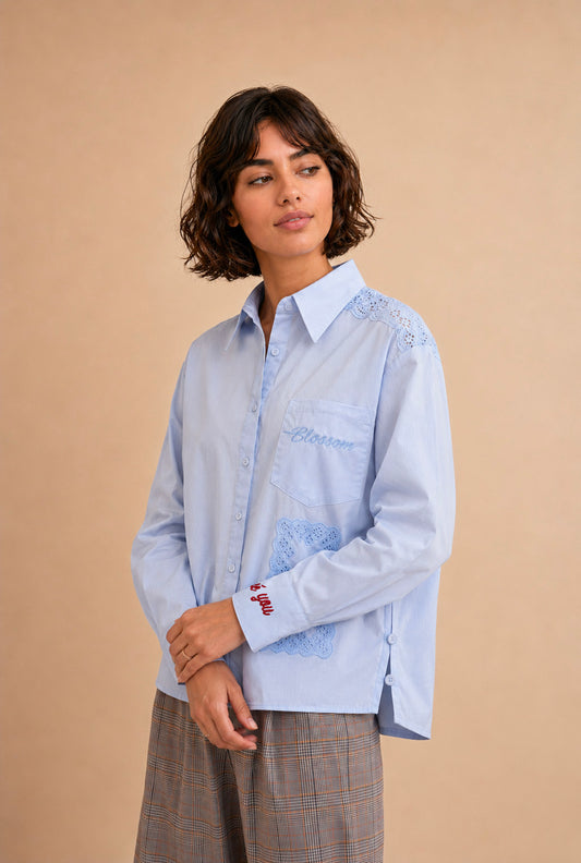 Chemise avec broderies Arlo - Ciel