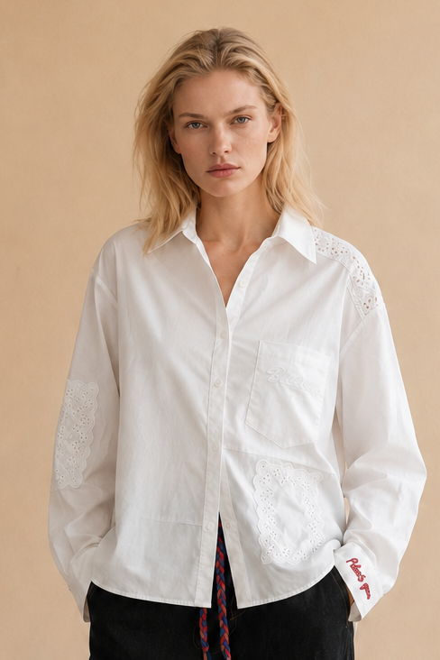 Chemise avec broderies Arlo - Écru