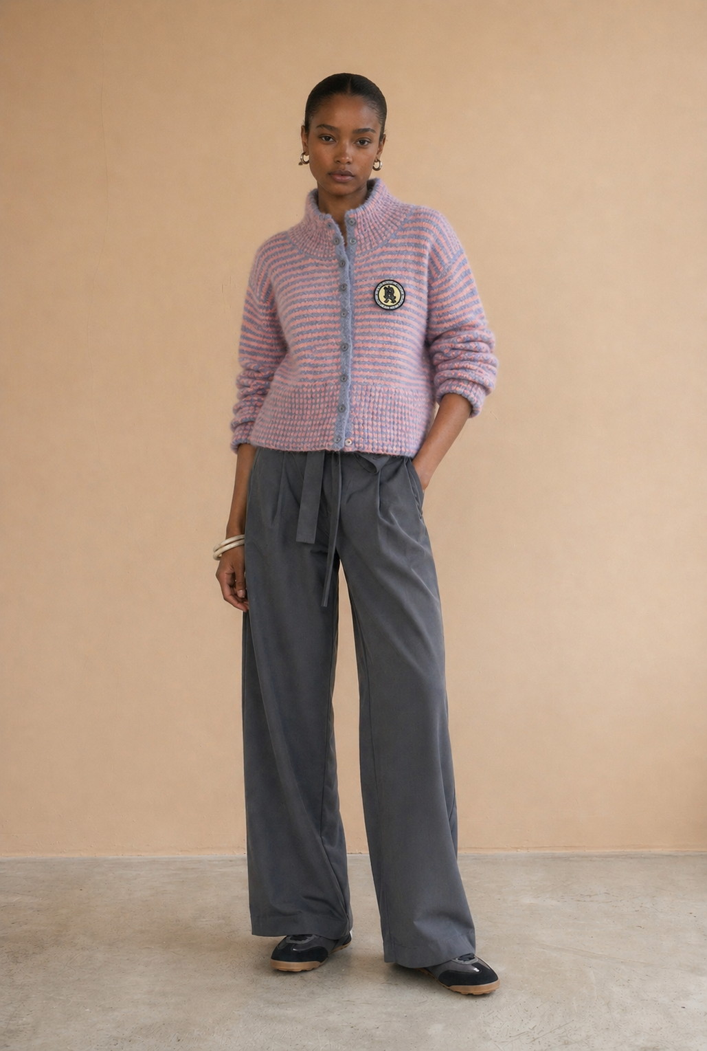 Pull rayé Armanda - Gris et rose