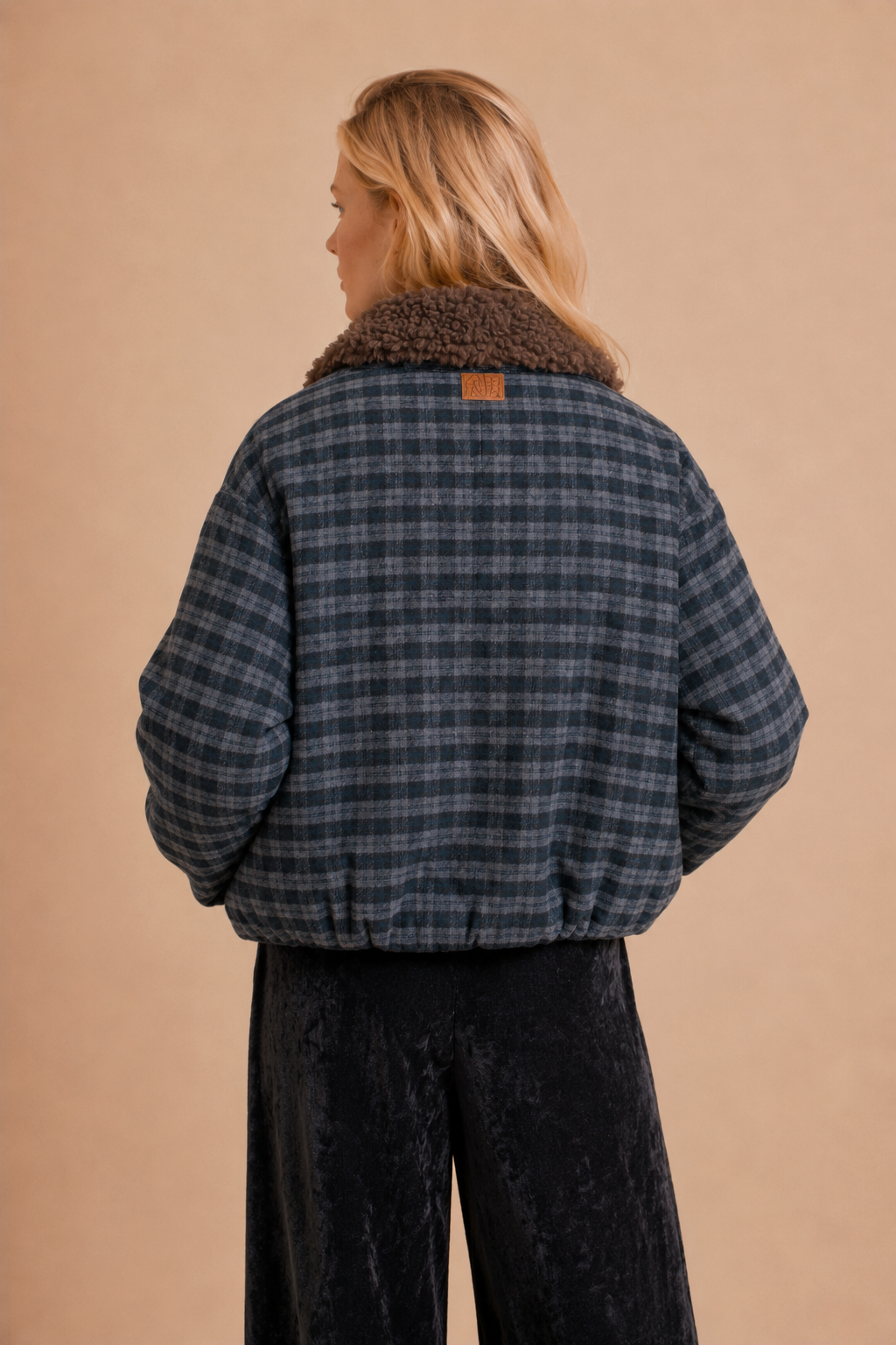 Veste laine col moumoute fourrure marron Aurelio - Carreaux Bleus