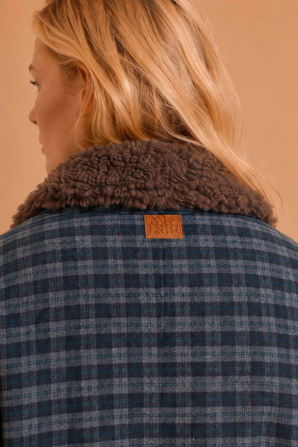 Veste laine col moumoute fourrure marron Aurelio - Carreaux Bleus