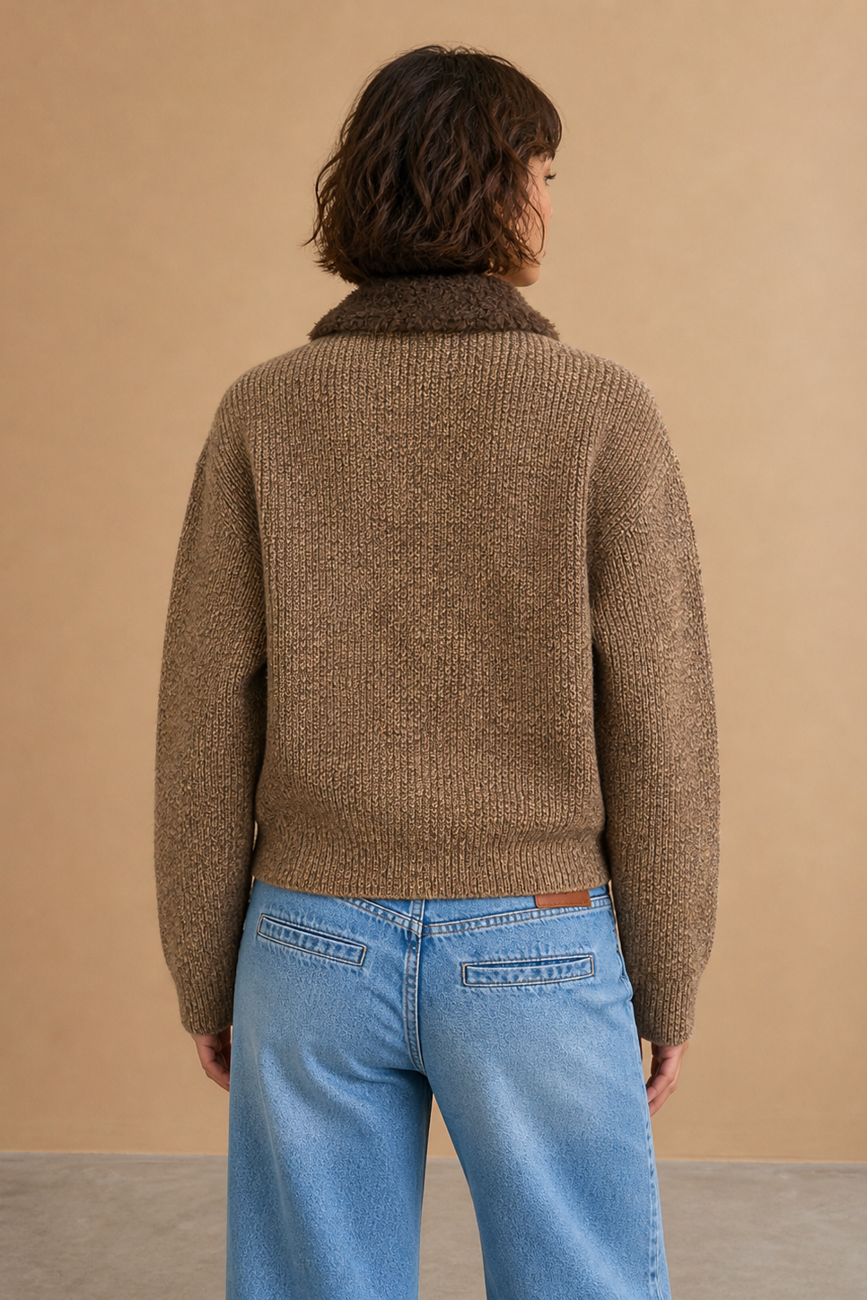 Cardigan en maille à col effet fourrure Benji - Chocolat