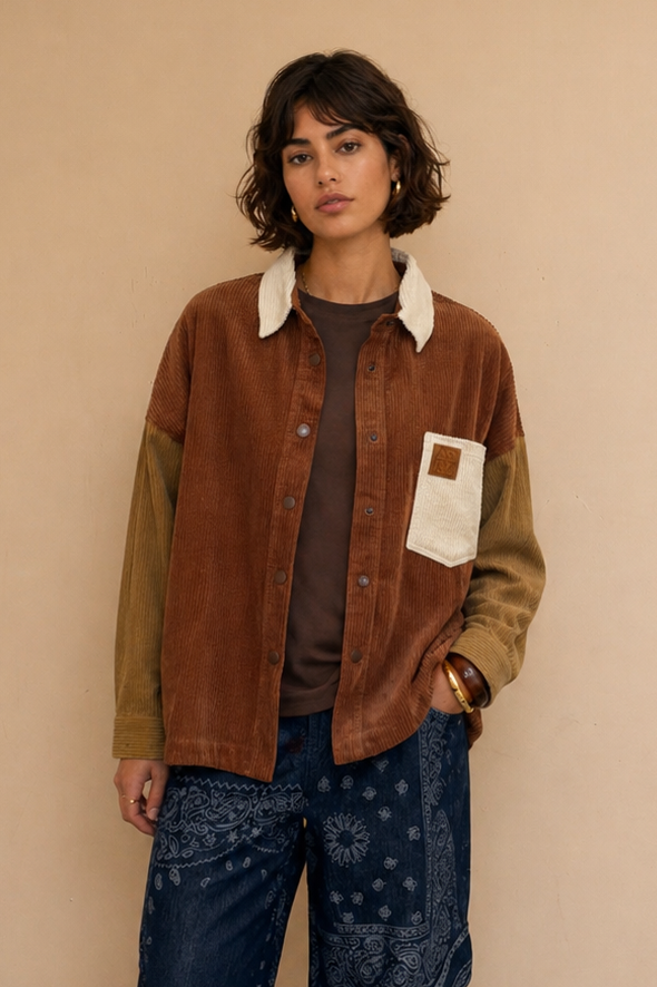 Surchemise bicolore avec grande poche blanche Bertie - Camel