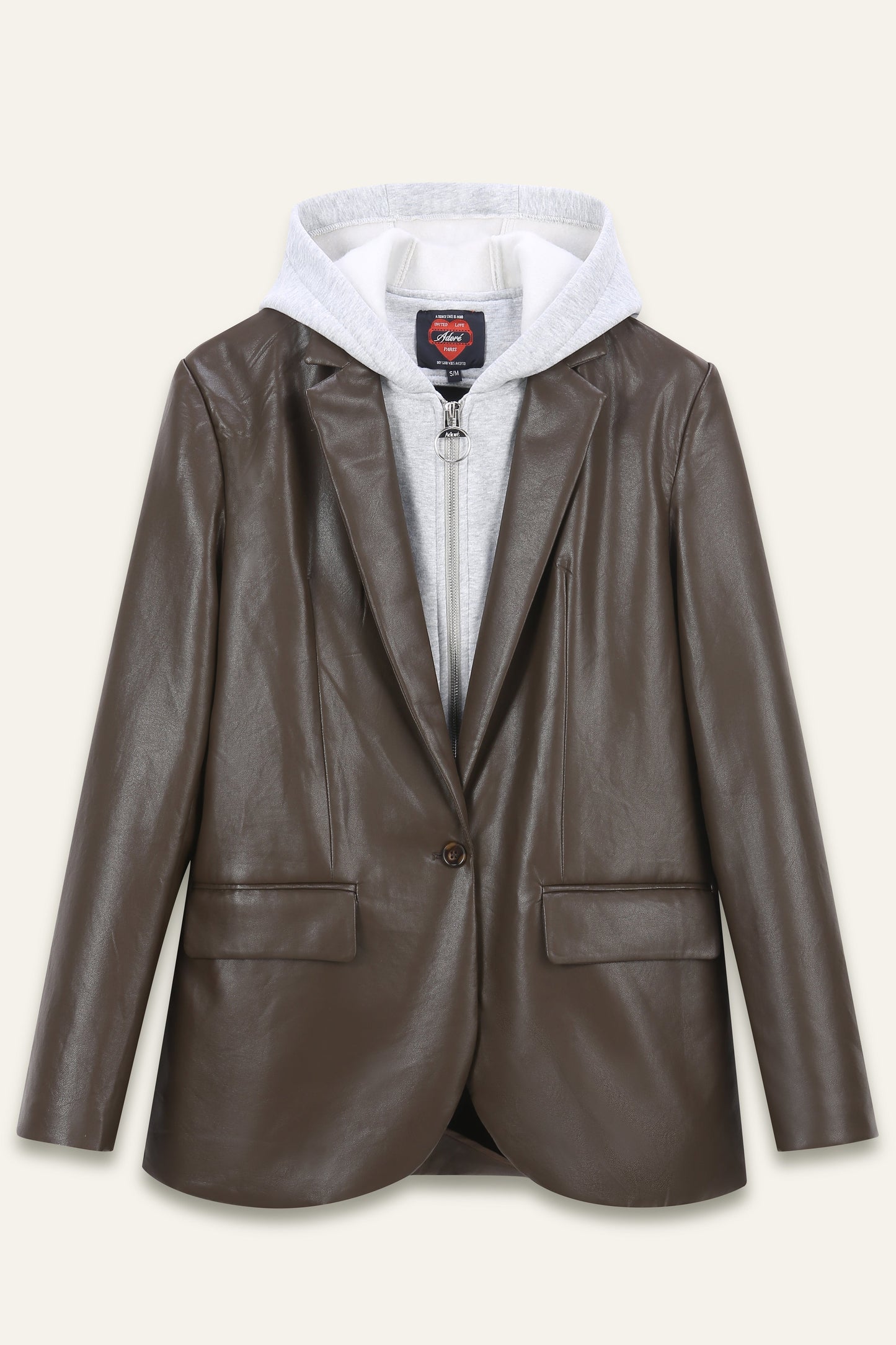 Blazer effet cuir & capuche grise Patcha - Olive