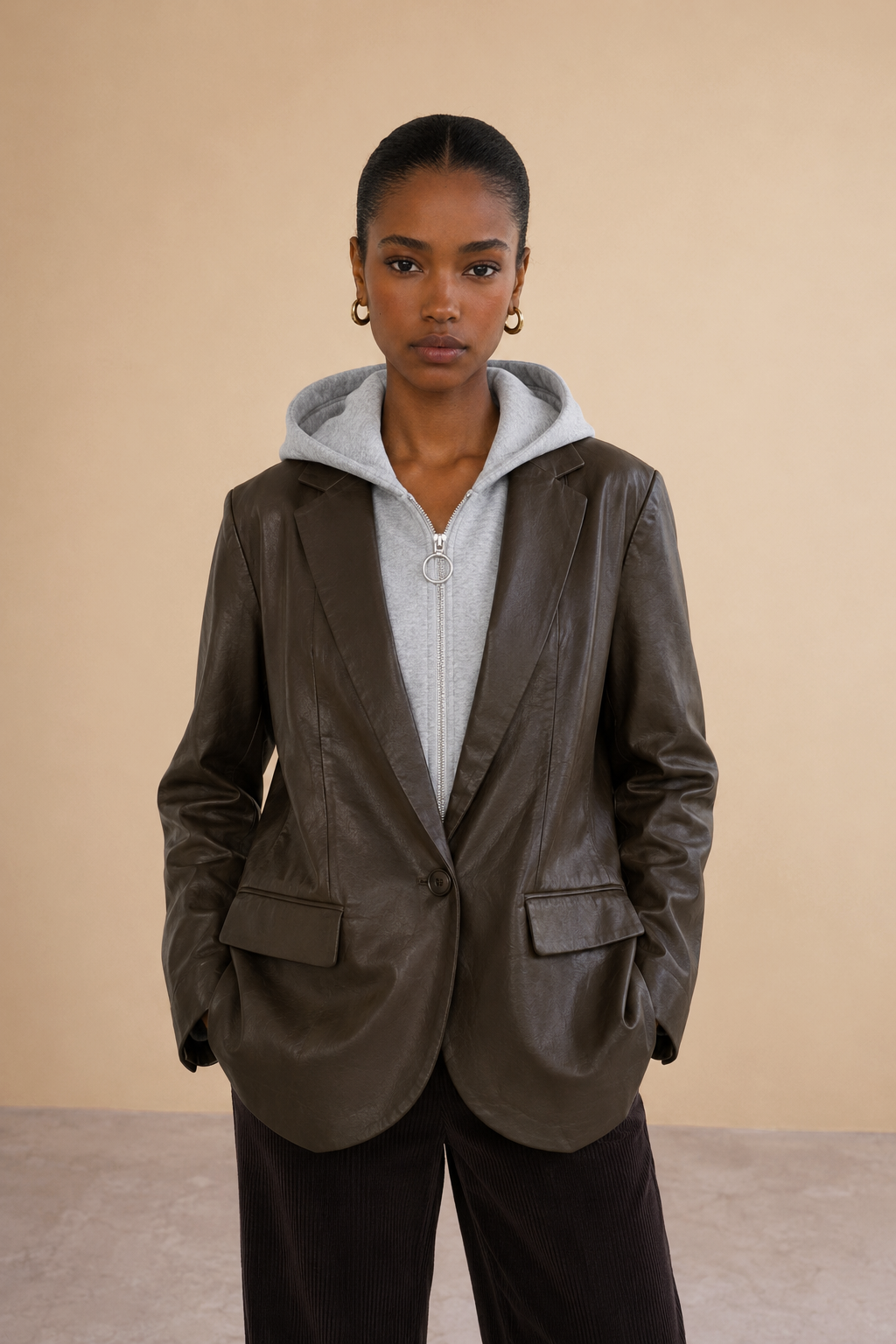 Blazer effet cuir & capuche grise Patcha - Olive