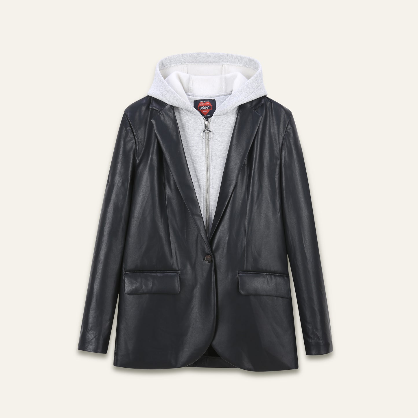 Blazer effet cuir & capuche grise Patcha - Noir
