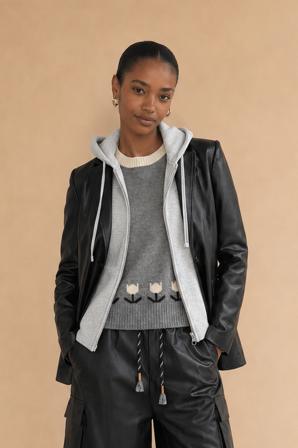 Blazer effet cuir & capuche grise Patcha - Noir