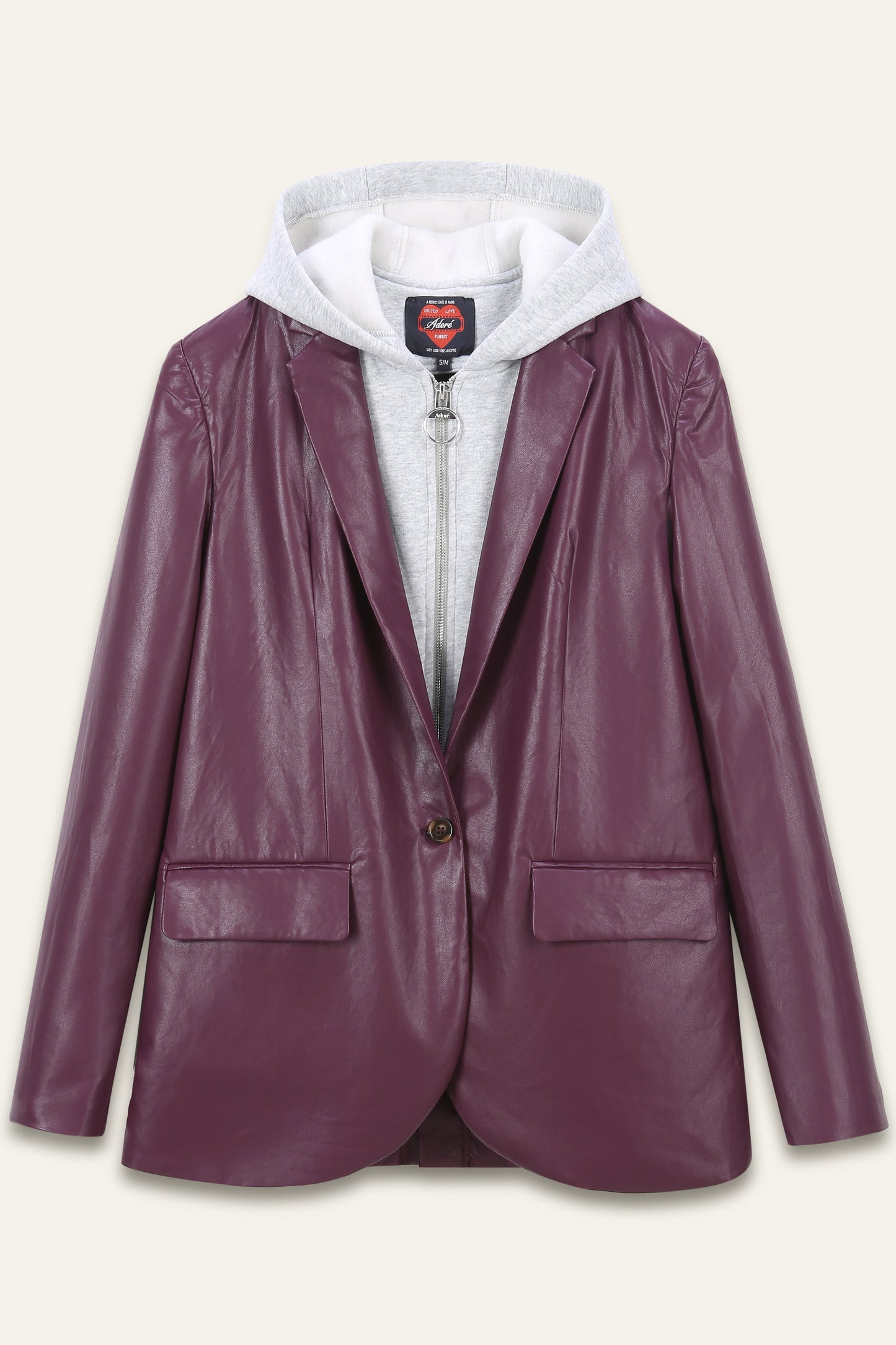 Blazer effet cuir & capuche grise Patcha - Bordeaux