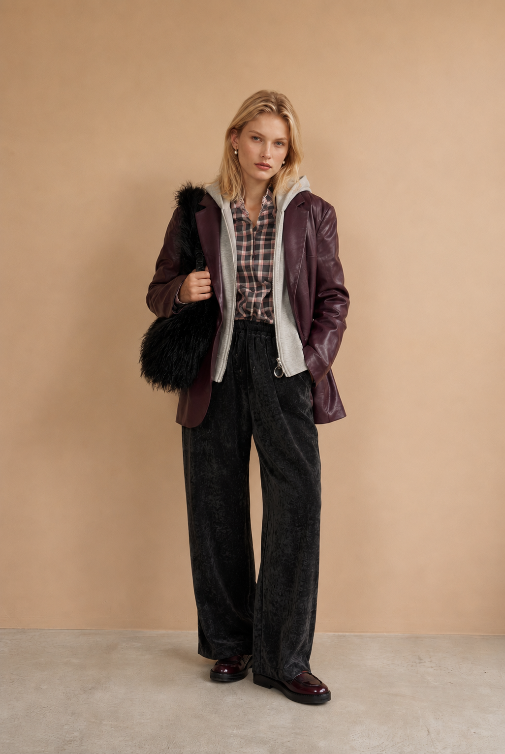 Blazer effet cuir & capuche grise Patcha - Bordeaux