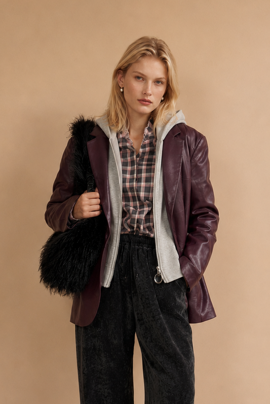 Blazer effet cuir & capuche grise Patcha - Bordeaux