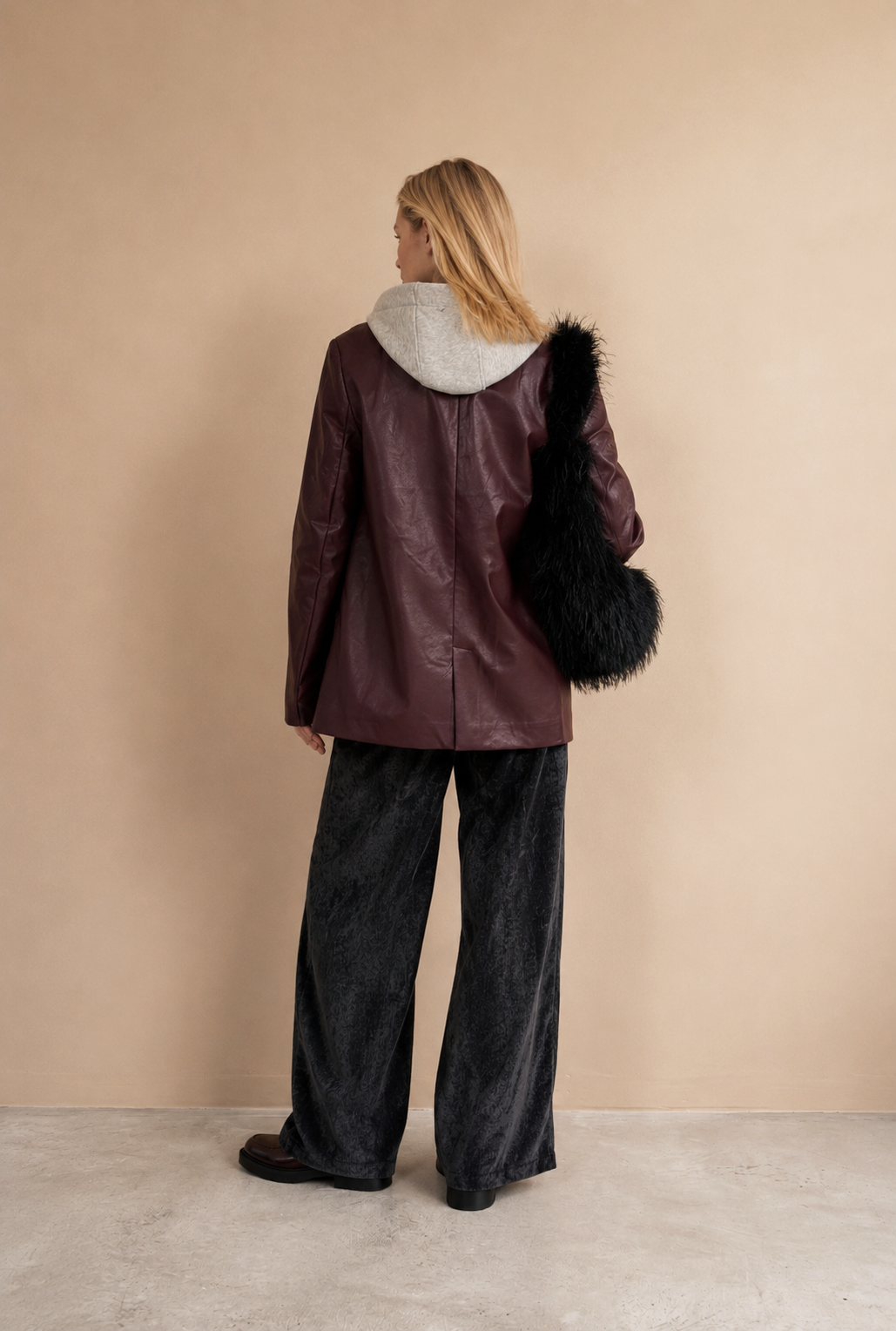 Blazer effet cuir & capuche grise Patcha - Bordeaux