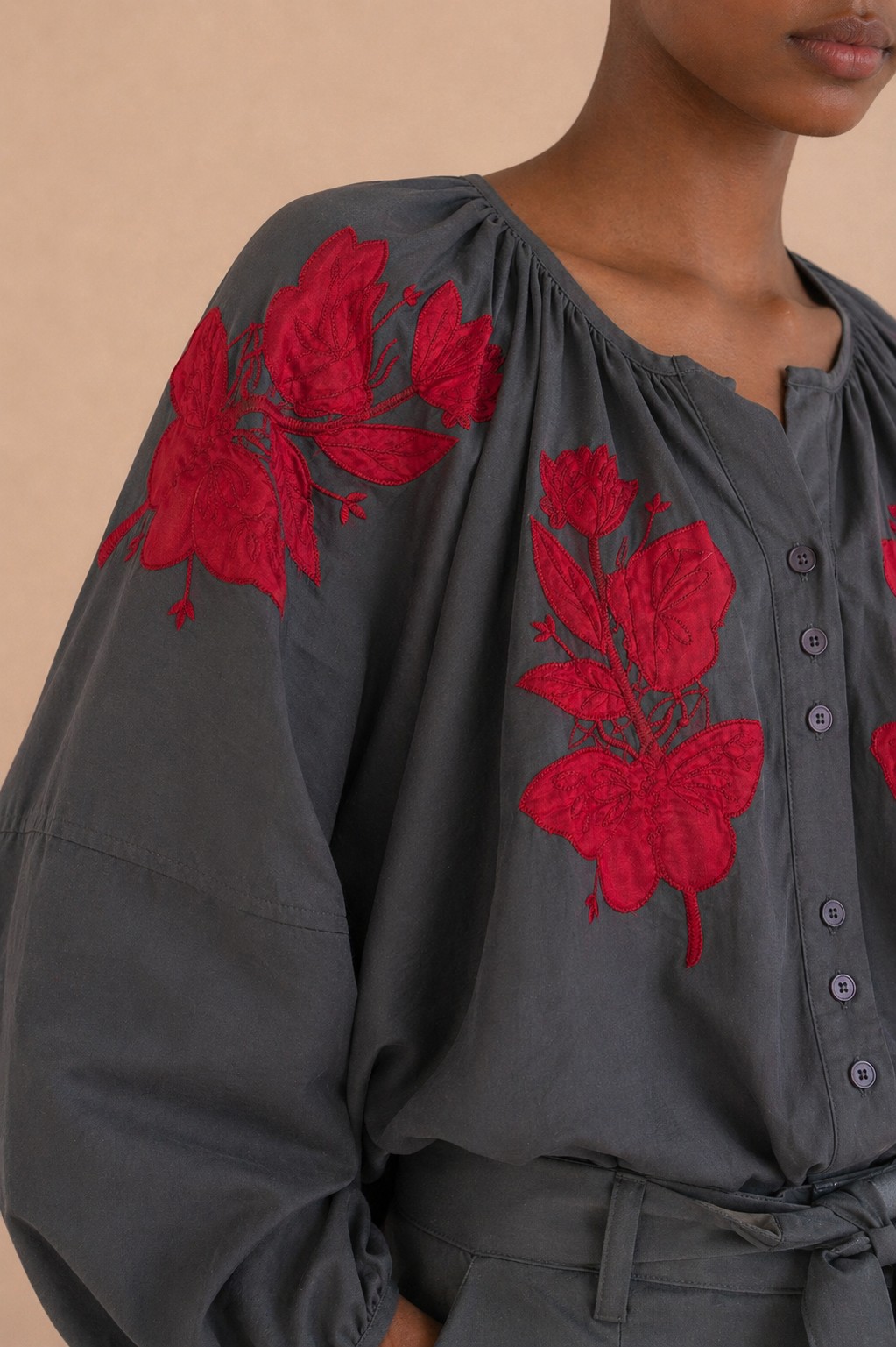Blouse broderies Blora - Anthracite