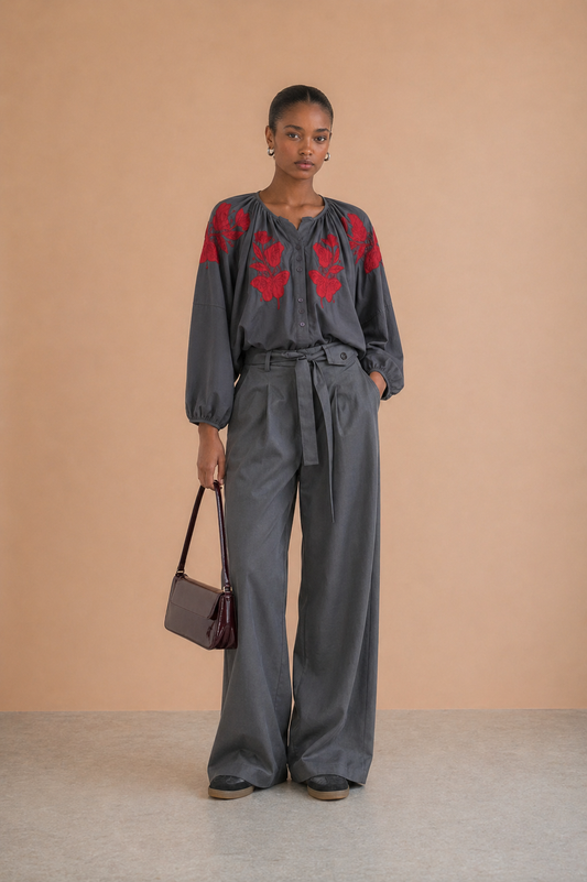 Blouse broderies Blora - Anthracite